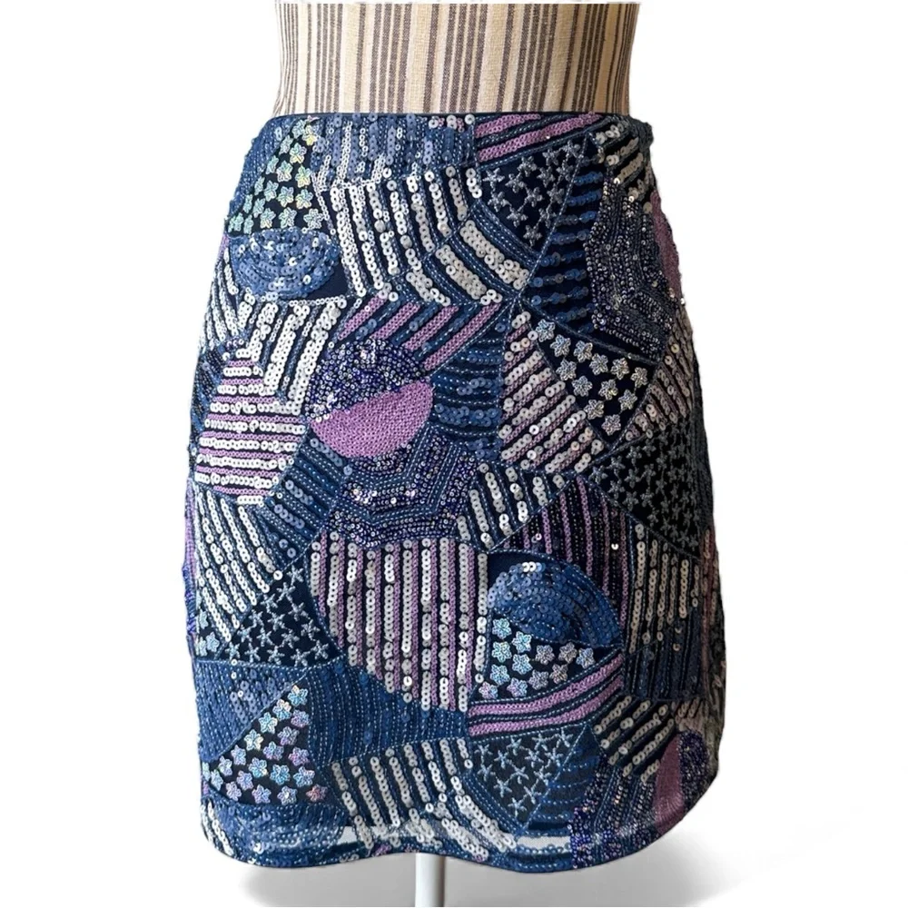 BTFL-Life Sequin Mini Skirt – Blue Purple Patchwork | Size M | Video